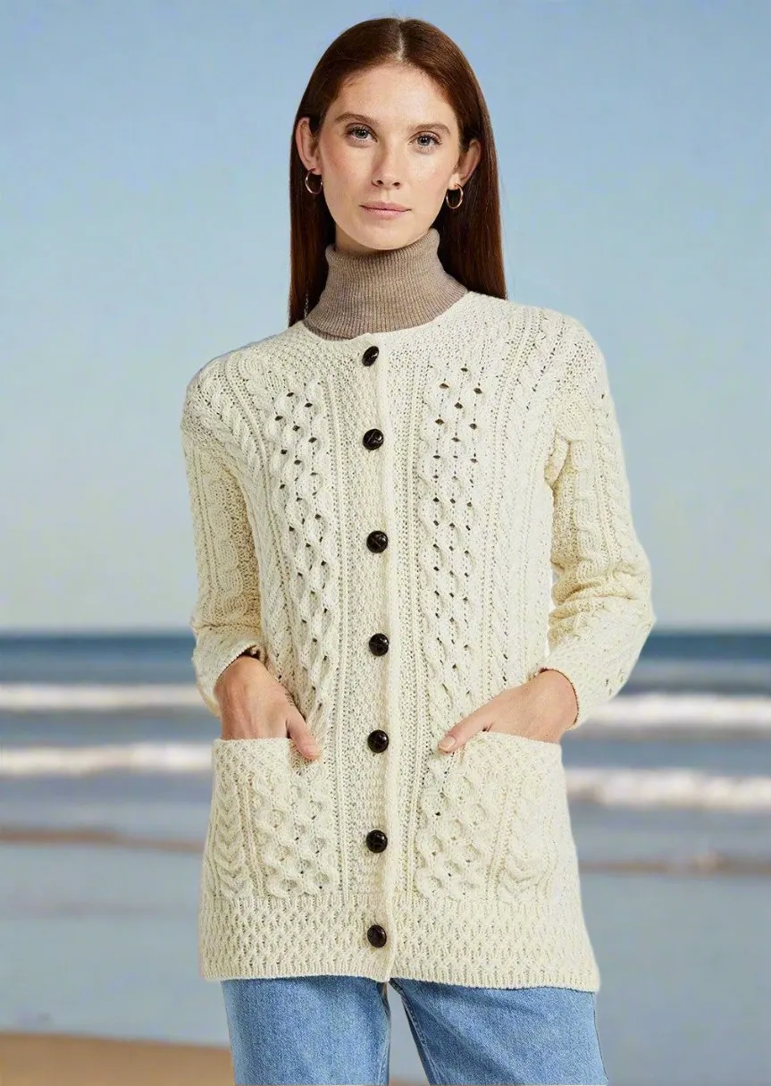 Basket Weave Aran Cardigan | Natural