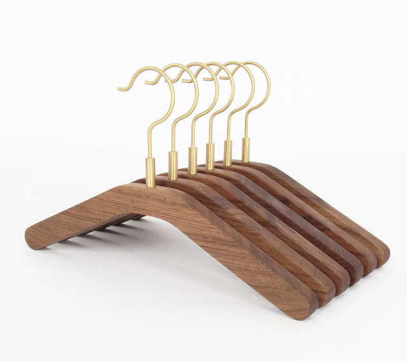 Black Walnut Solid Wood Brass Clothes Support Non-Slip Coat Hanger