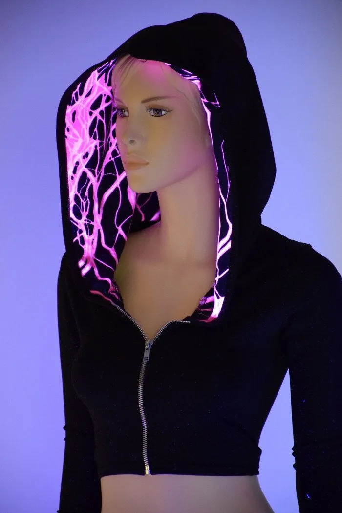 Black Zen & Neon Lightning Crop Hoodie