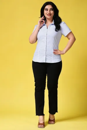 Blue Striped Fitted Formal Shirt