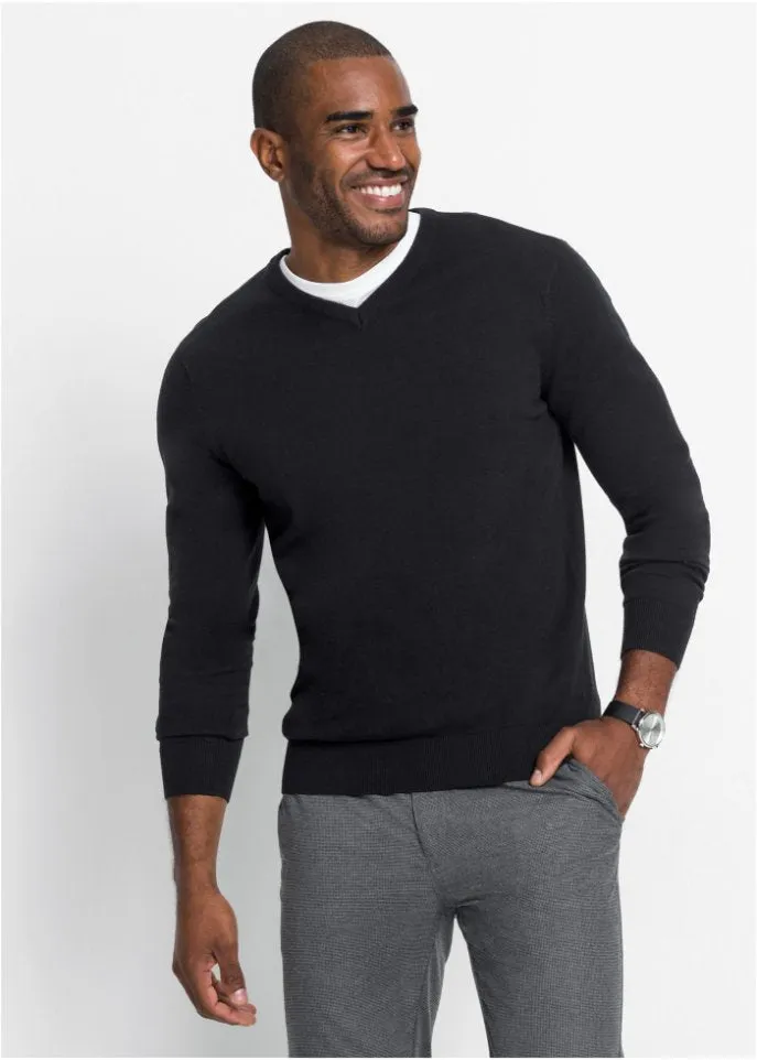 Bpc Bonprix Collection V-neck sweater, black