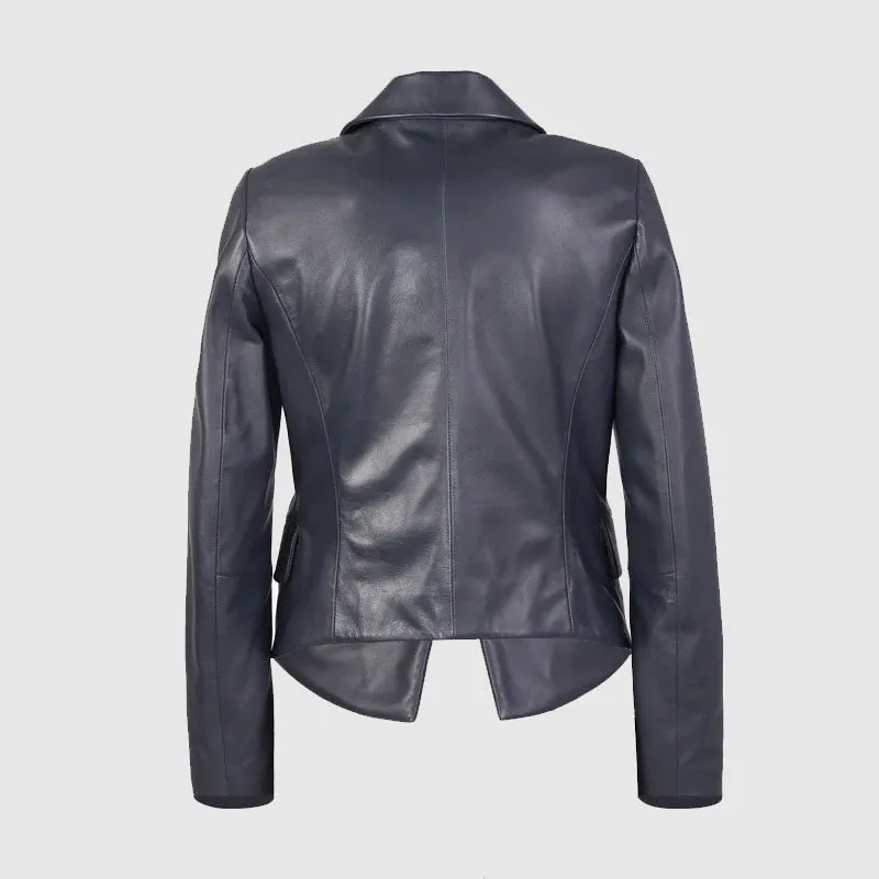 Buy Best Sharlene Womens Double-Breasted Leather Blazer Coat