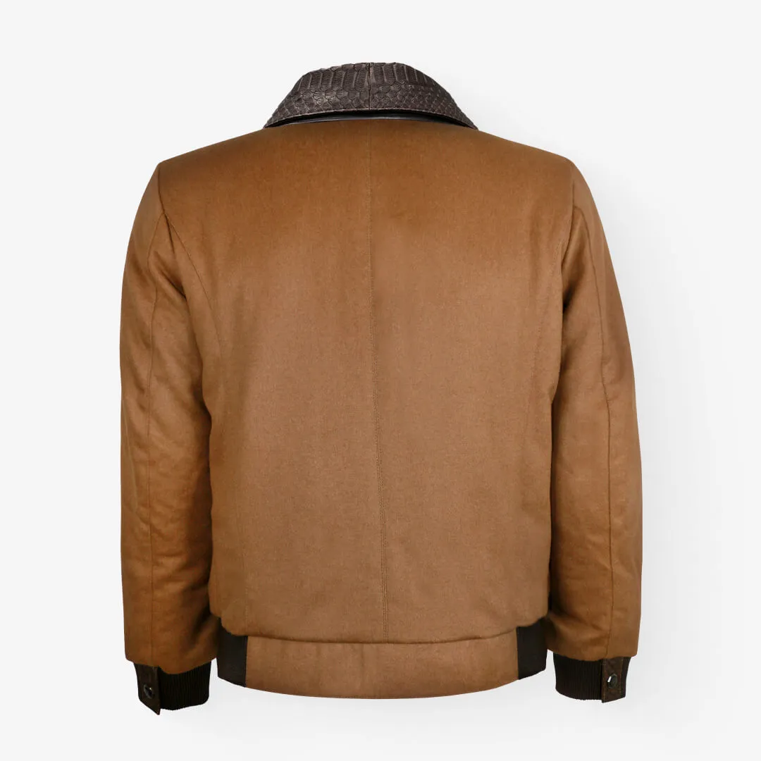 Cashmere & Python Leather Flight Jacket With Mink Fur