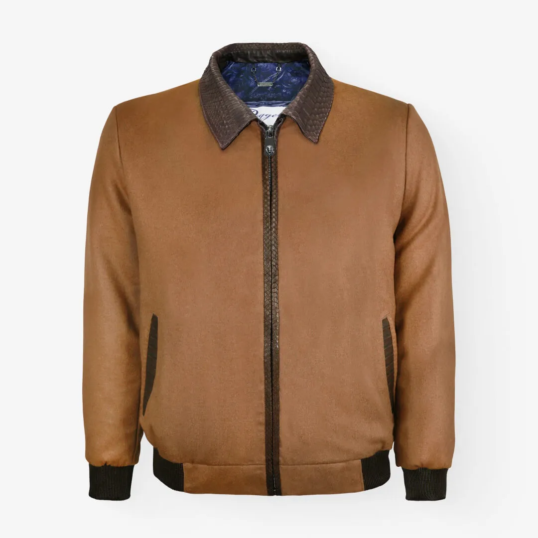 Cashmere & Python Leather Flight Jacket With Mink Fur