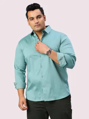 Celestial Blue Solid Stretchable Cotton Shirt Men's Plus Size