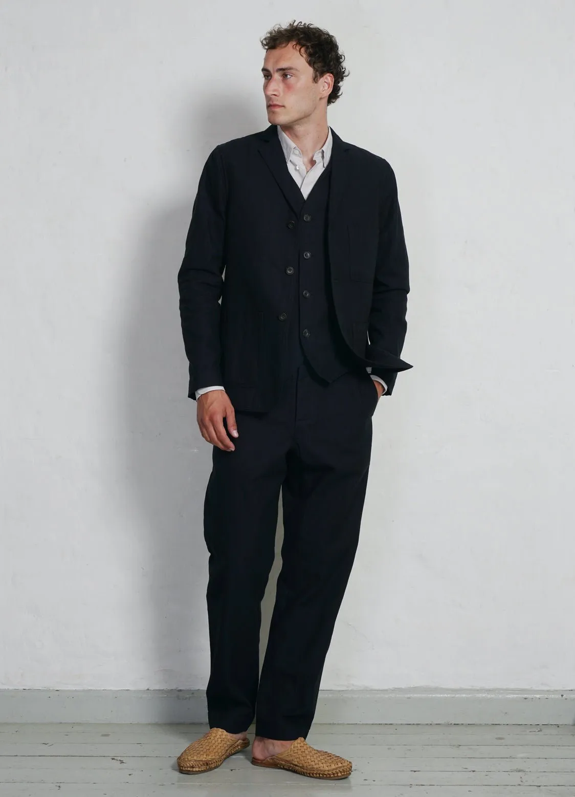 CHARLIE | Easy Three Button Blazer | Indigo Herringbone