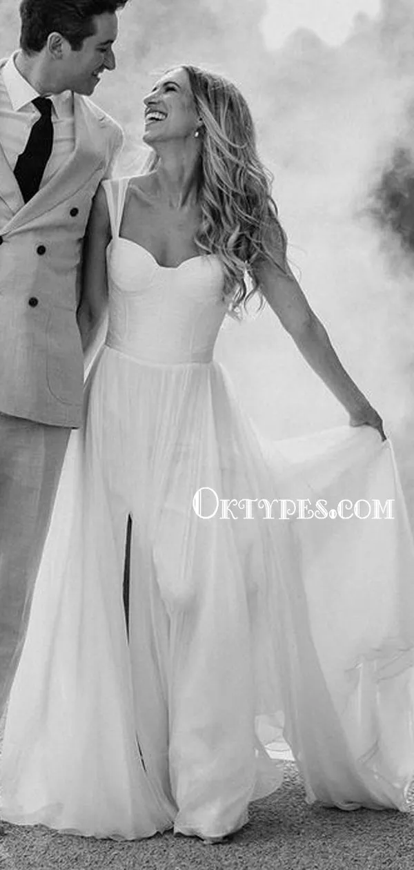 Charming Sleeveless Spaghetti Strap Long Cheap Long Wedding Dresses, TYP2064