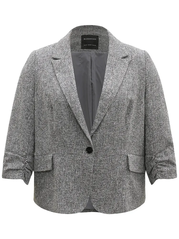 Coarse Tweed Ruched Cuffs Flap Pocket Blazer