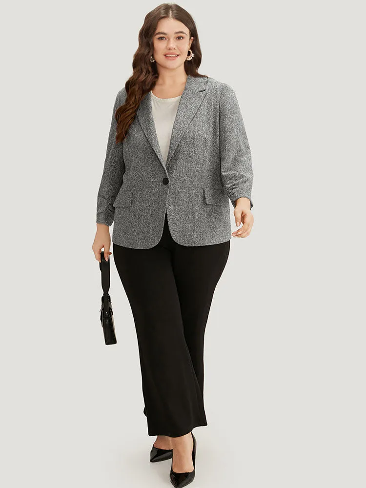 Coarse Tweed Ruched Cuffs Flap Pocket Blazer