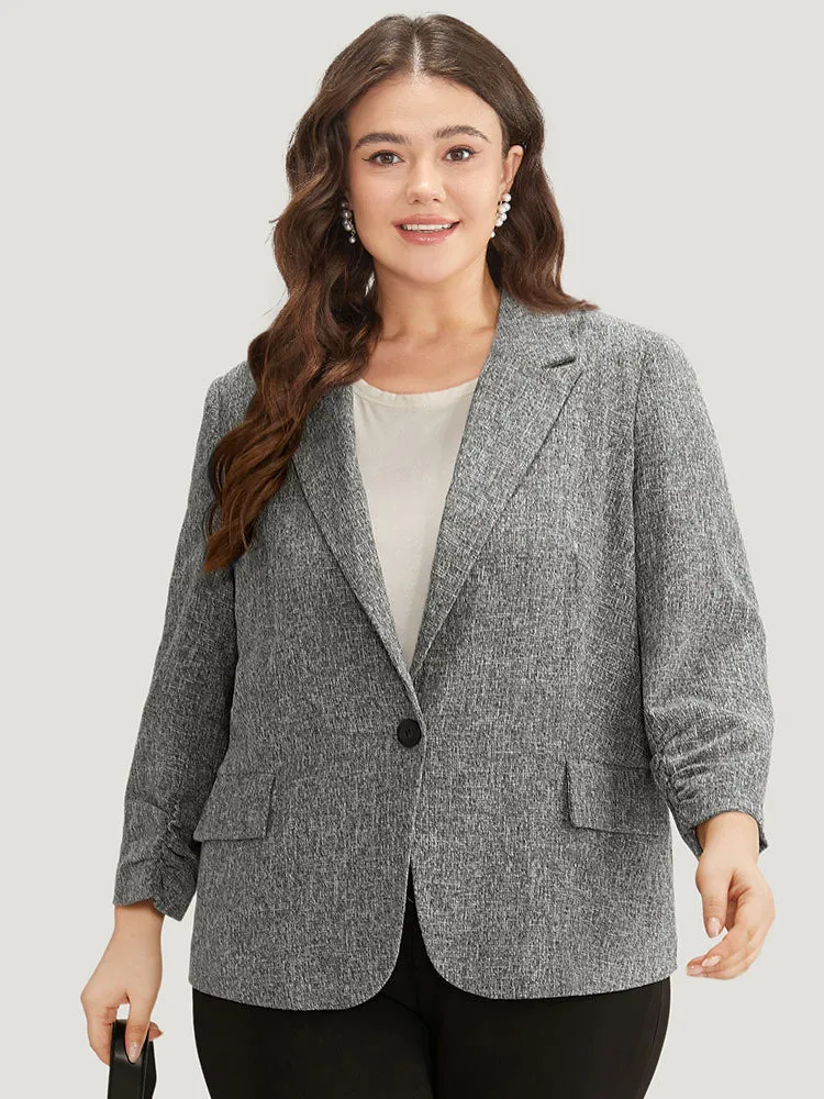 Coarse Tweed Ruched Cuffs Flap Pocket Blazer