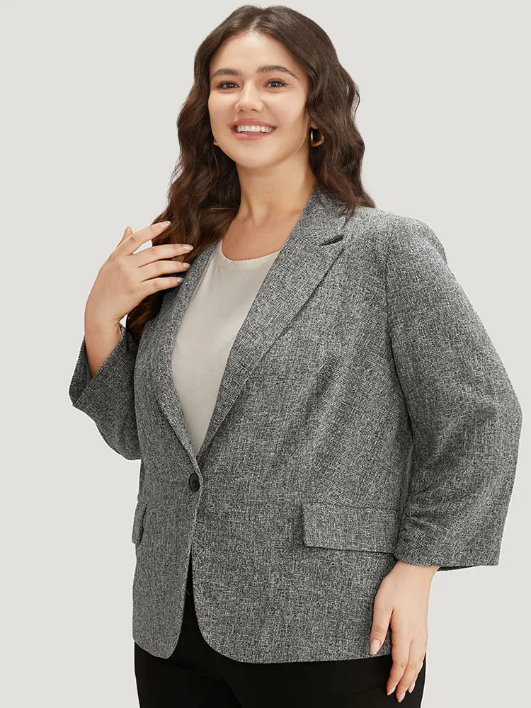 Coarse Tweed Ruched Cuffs Flap Pocket Blazer