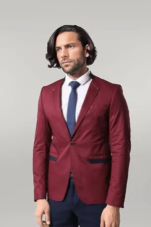 Crew Neck Burgundy Men Blazer - Wessi