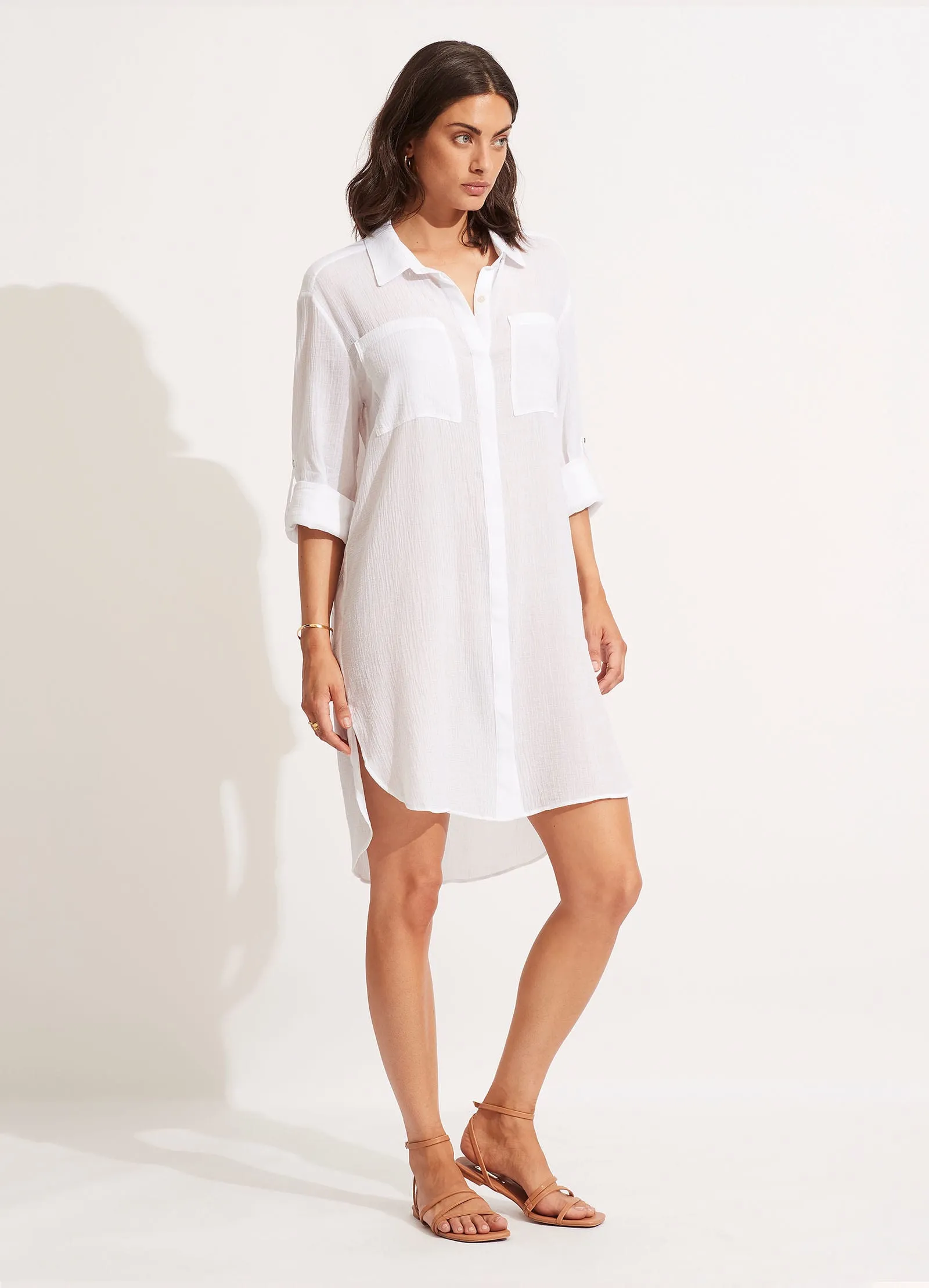 Crinkle Twill Beach Shirt - White