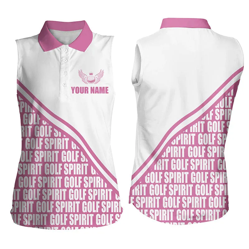 Custom Name Pink Pattern Golf Shirts For Women, Ladies Golf Top, Women Sleeveless Polo Shirts, Golf Cool Shirt