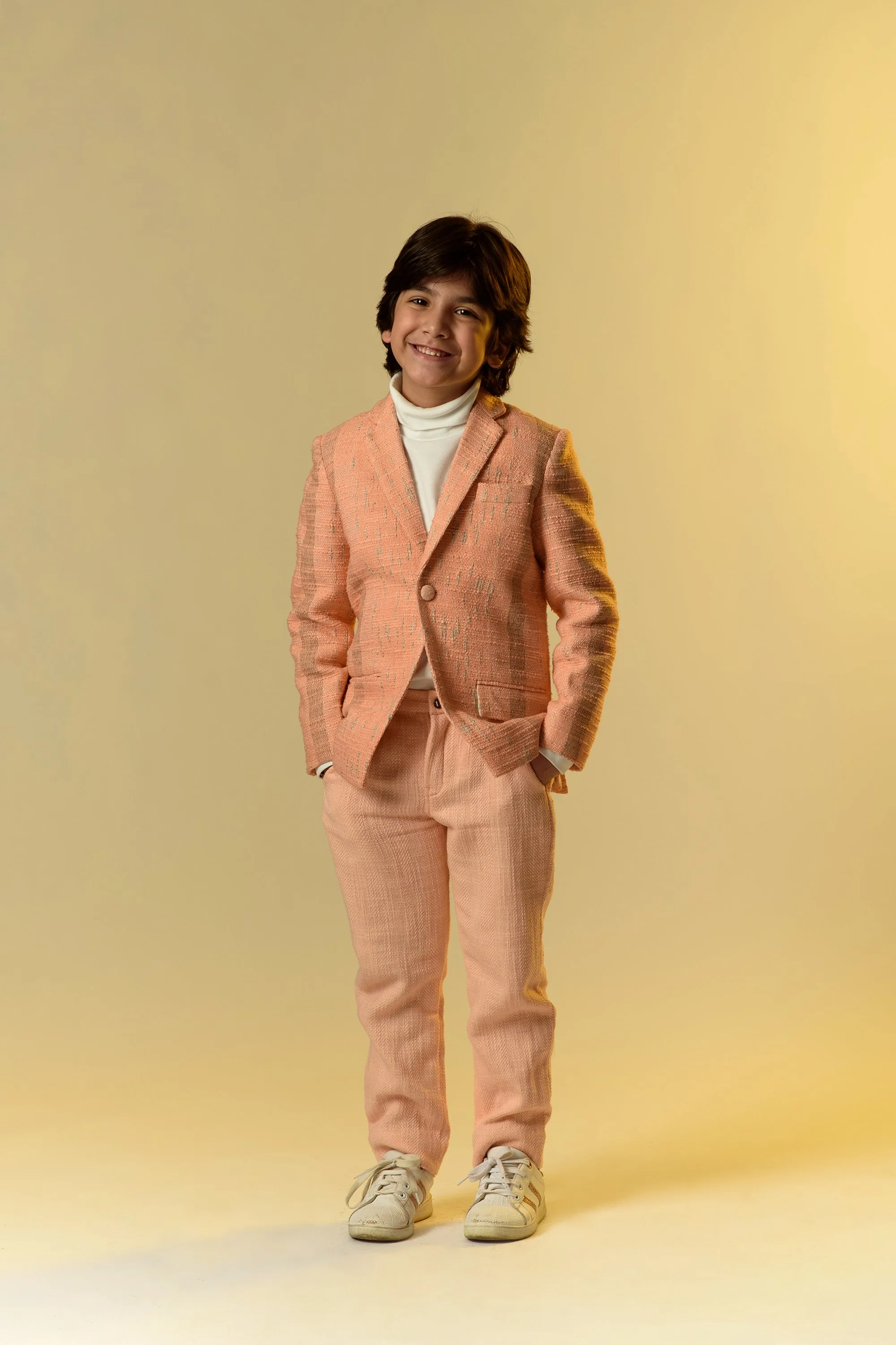 Dilly Glare- Light Salmon Cotton Slub Blazer For Boys