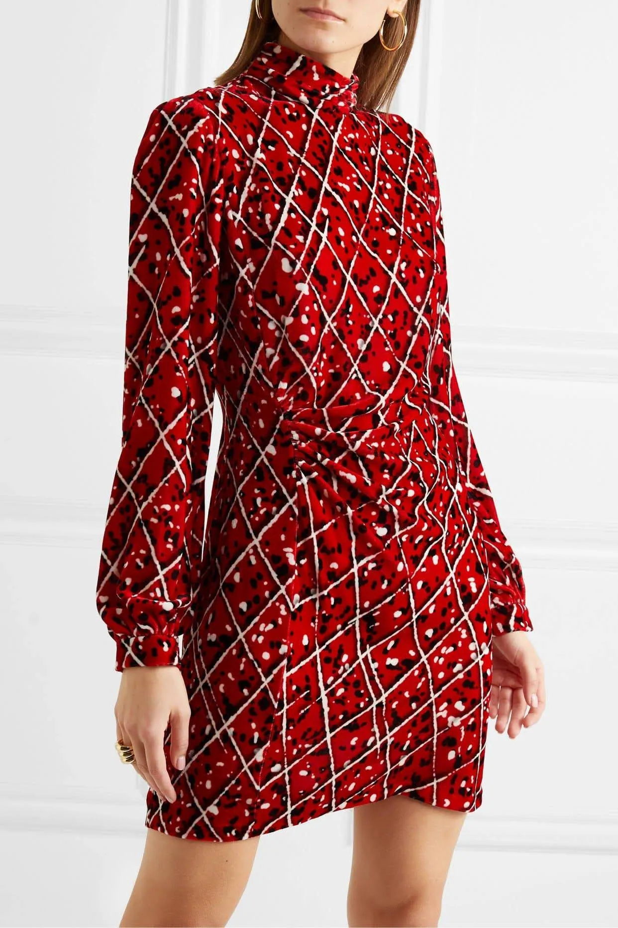 Elle Ruched Printed Charming Velvet Mini Dress