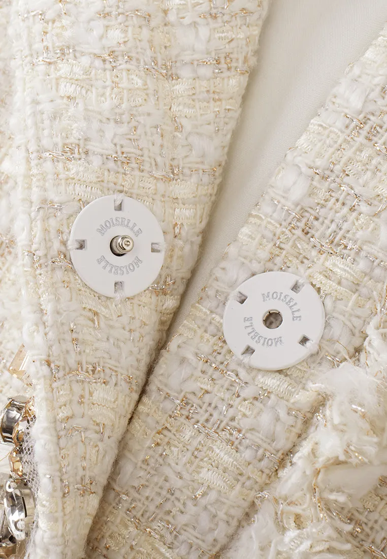 Embellished-trim Frayed-detail Flap-pocket Jacket