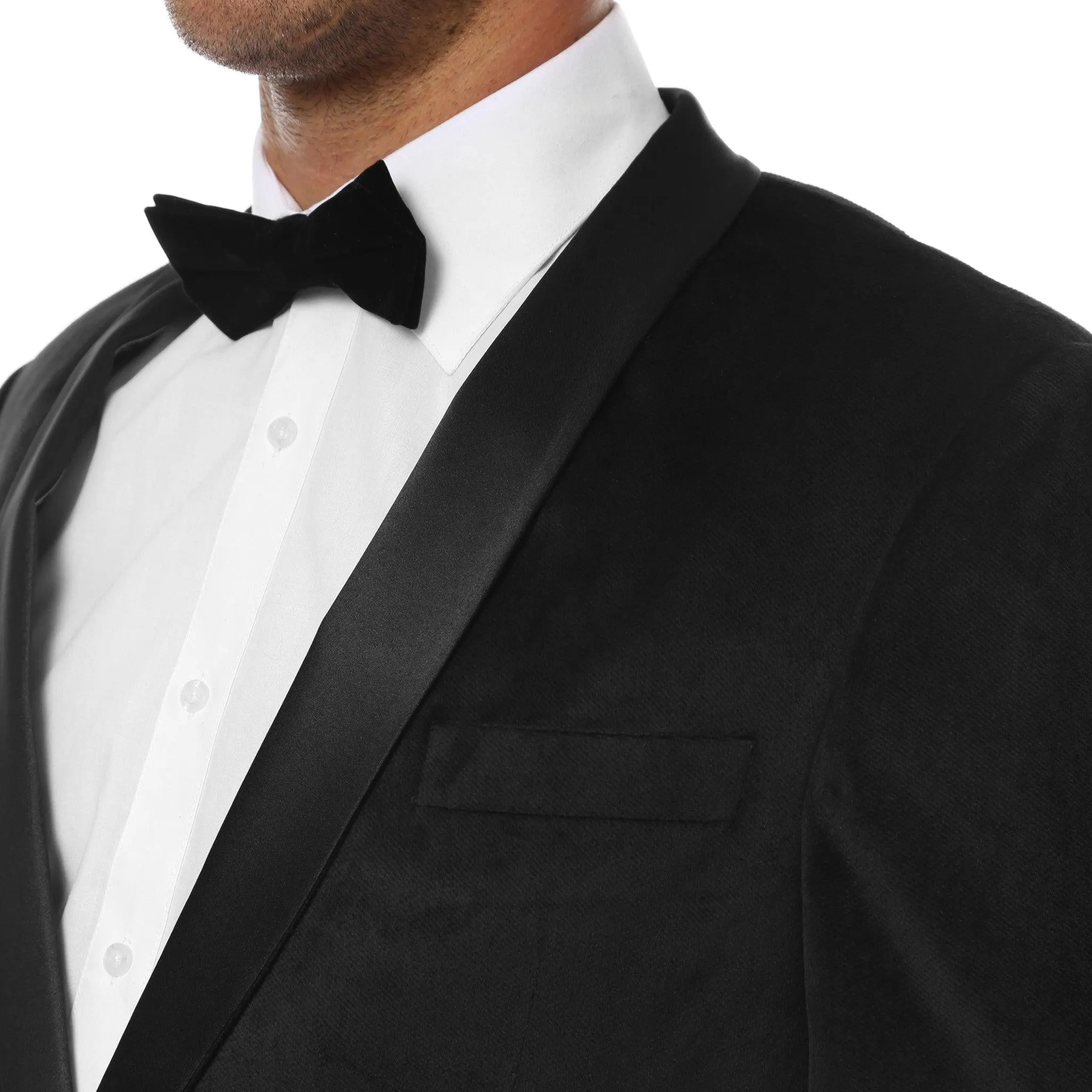 Enzo Black Slim Fit Velvet Shawl Collar Tuxedo Blazer