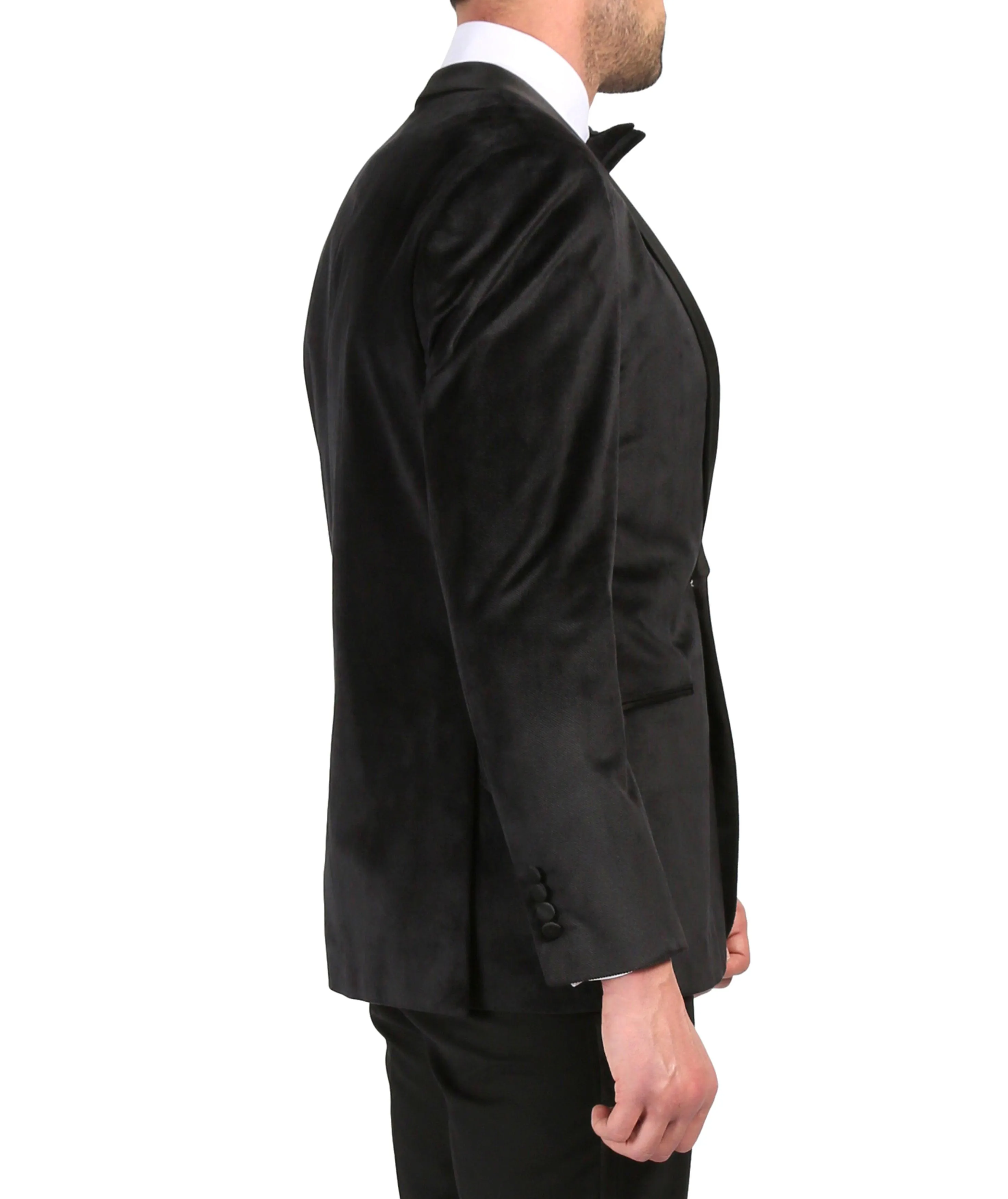 Enzo Black Slim Fit Velvet Shawl Collar Tuxedo Blazer