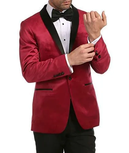 Enzo Burgundy Velvet Slim Fit Shawl Lapel Tuxedo Men's Blazer