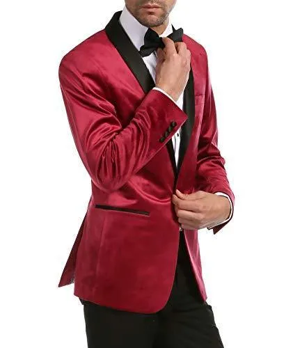 Enzo Burgundy Velvet Slim Fit Shawl Lapel Tuxedo Men's Blazer