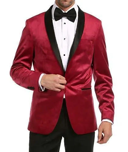 Enzo Burgundy Velvet Slim Fit Shawl Lapel Tuxedo Men's Blazer