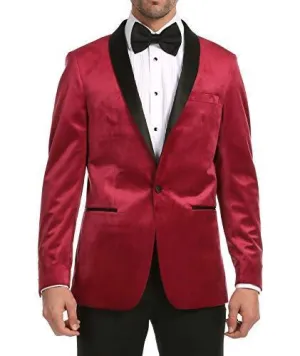 Enzo Burgundy Velvet Slim Fit Shawl Lapel Tuxedo Men's Blazer