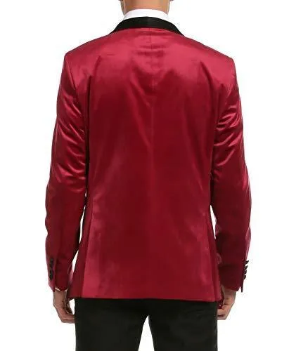 Enzo Burgundy Velvet Slim Fit Shawl Lapel Tuxedo Men's Blazer