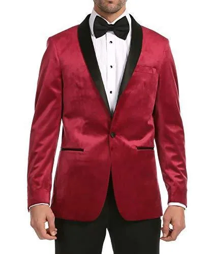 Enzo Burgundy Velvet Slim Fit Shawl Lapel Tuxedo Men's Blazer