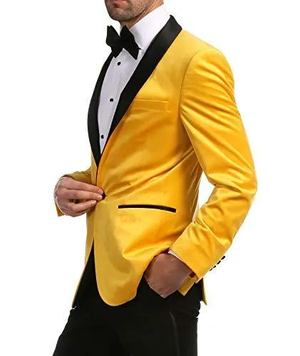 Enzo Gold Slim Fit Velvet Shawl Tuxedo Blazer for Men