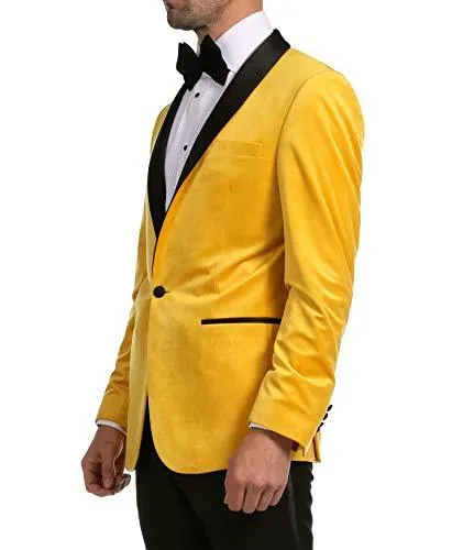 Enzo Gold Slim Fit Velvet Shawl Tuxedo Blazer for Men