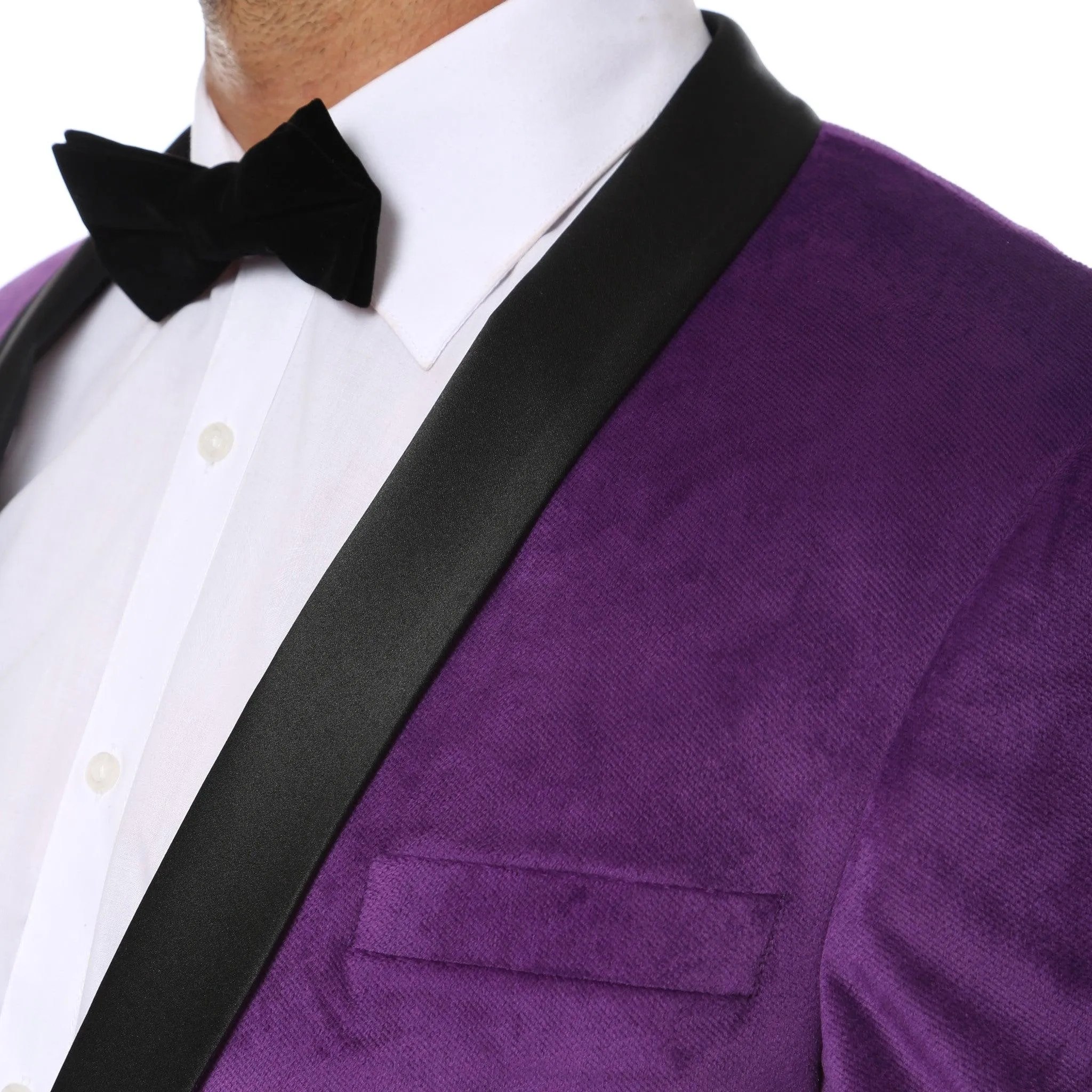 Enzo Purple Slim Fit Velvet Shawl Tuxedo Blazer