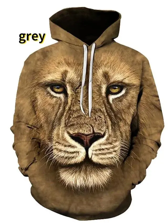 Fashion Animal 3D Graphic Tiger/lion 3D Print Hoodies Fashion Casual Long Sleeved Pullover Sweatshirts