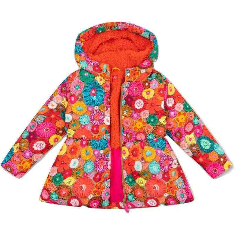 Girls Orange Crochet Coat