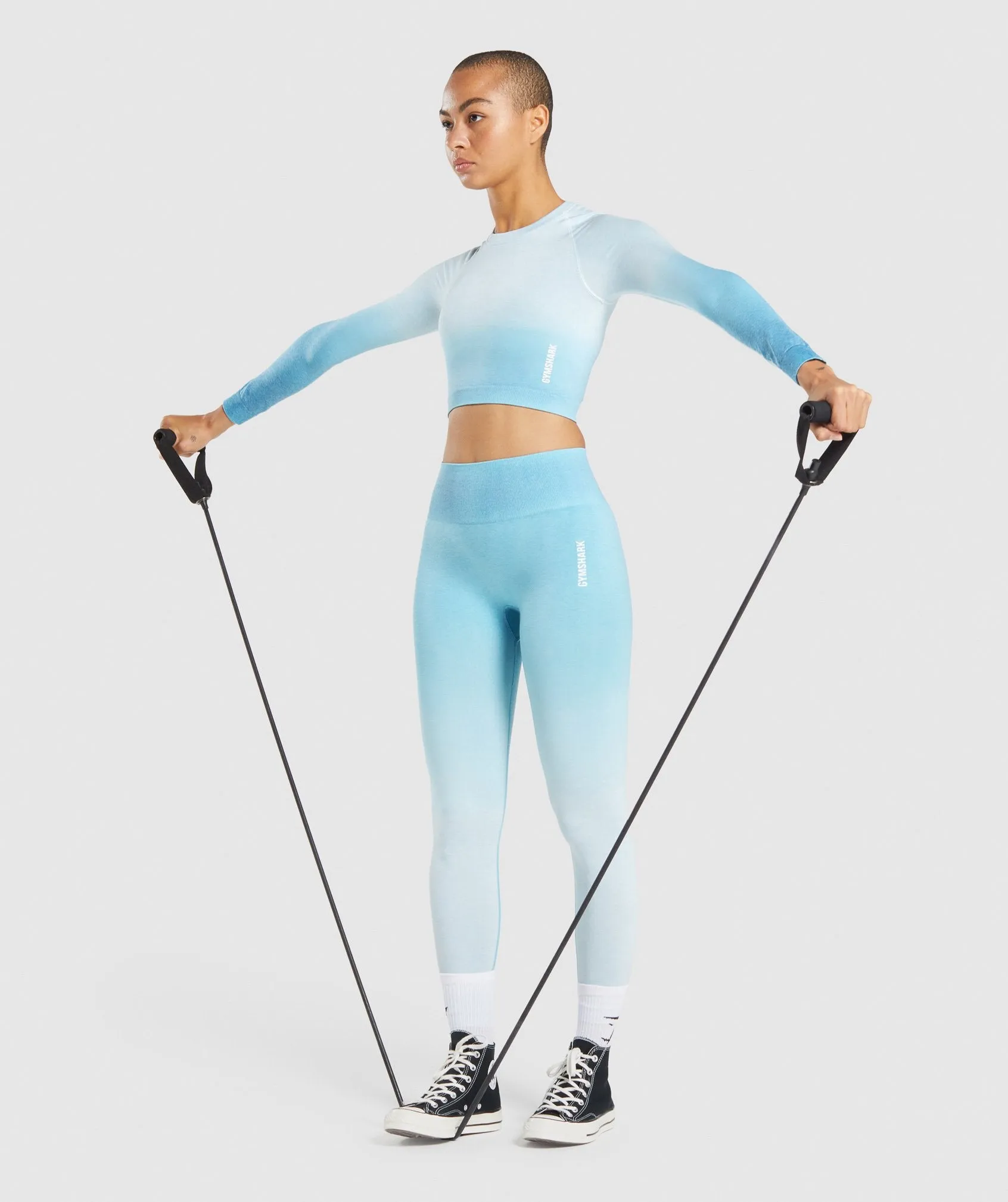 Gymshark Adapt Ombre Seamless Long Sleeve Crop Top - Light Blue Marl/Light Blue