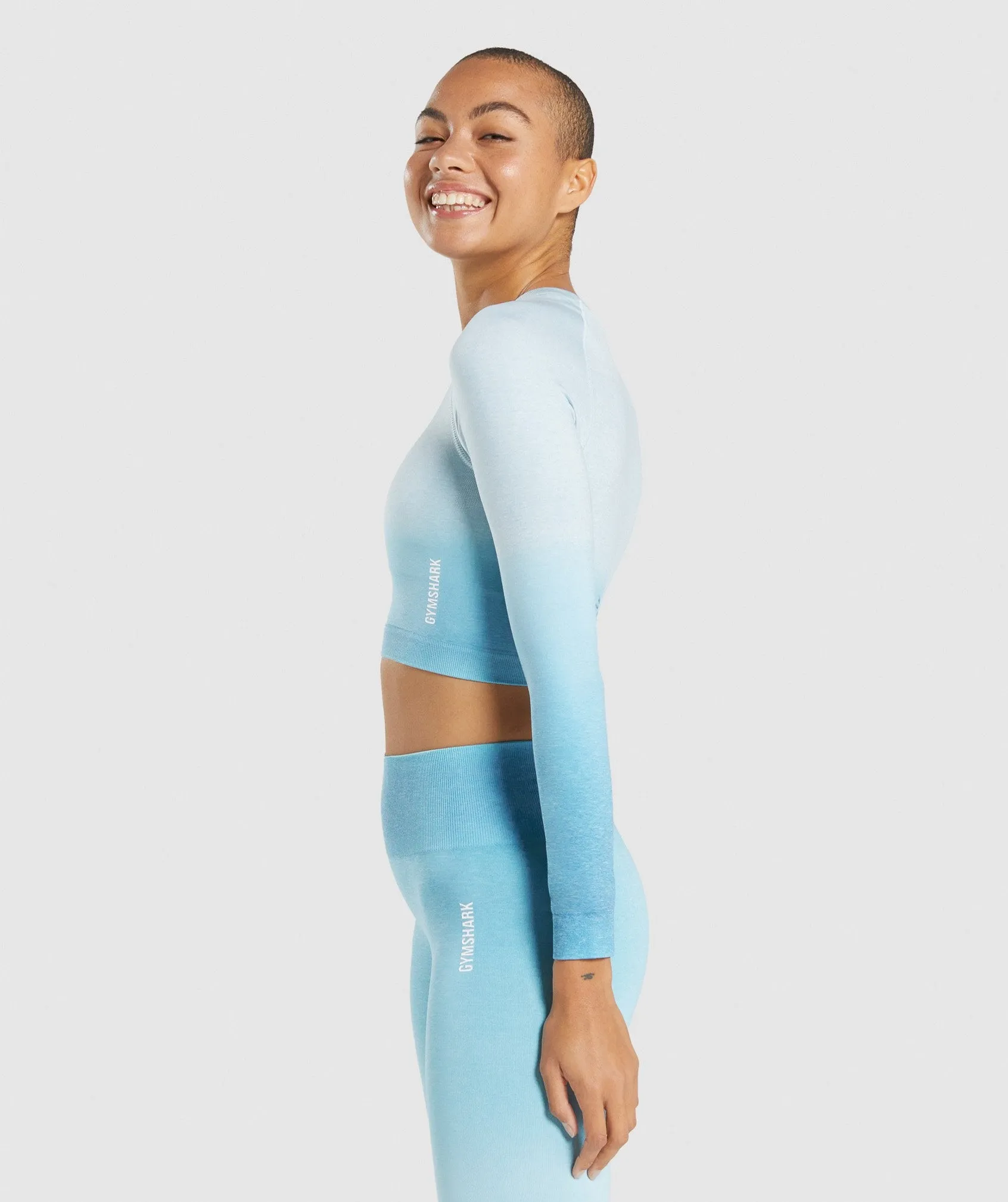 Gymshark Adapt Ombre Seamless Long Sleeve Crop Top - Light Blue Marl/Light Blue