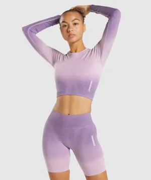 Gymshark Adapt Ombre Seamless Long Sleeve Crop Top - Light Purple Marl/Dark Purple