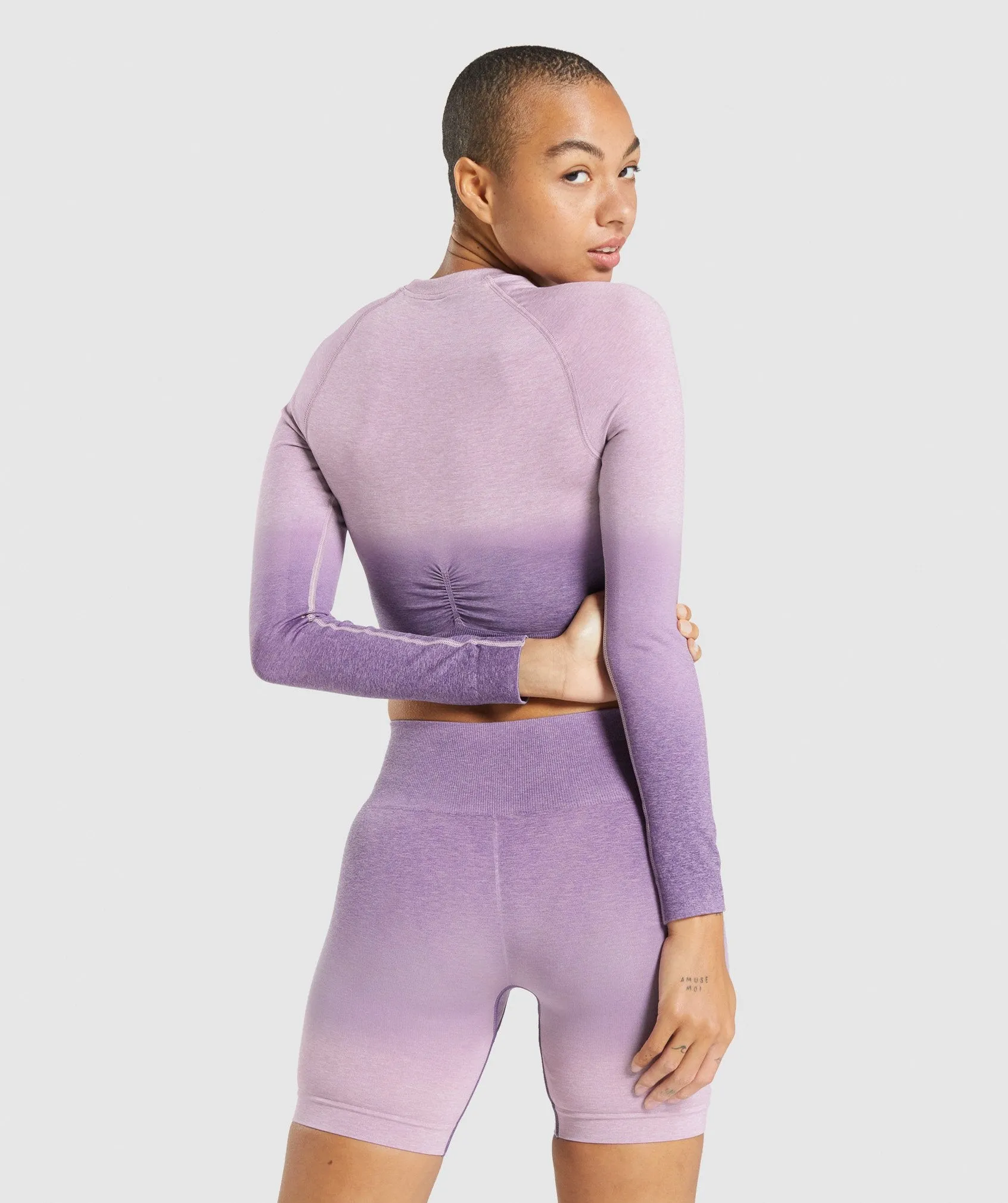 Gymshark Adapt Ombre Seamless Long Sleeve Crop Top - Light Purple Marl/Dark Purple