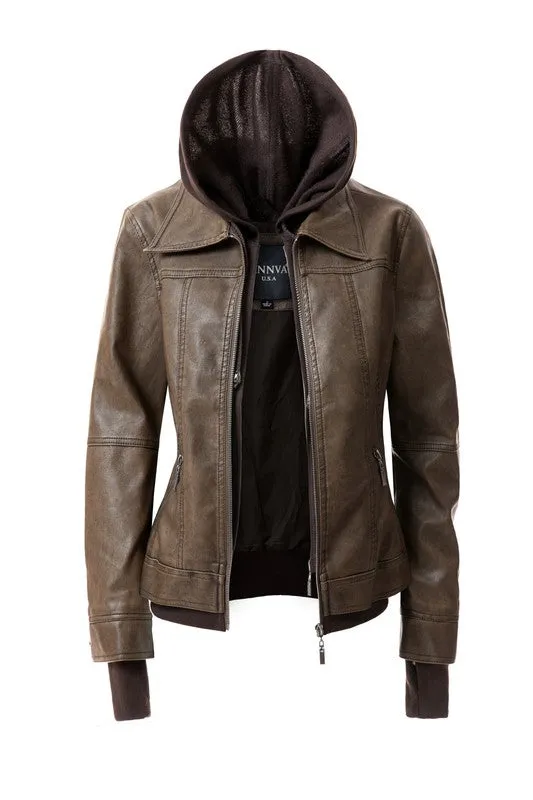 Hooded PU Leather Jacket *Online Only*