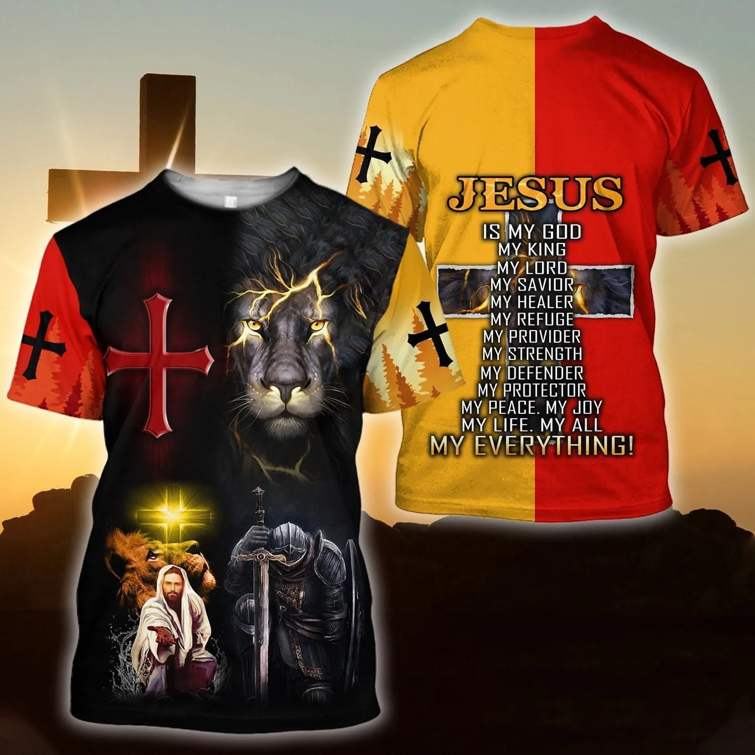 Jesus Lion And Knight Templar Jesus Unisex Shirt - Christian 3D Shirt