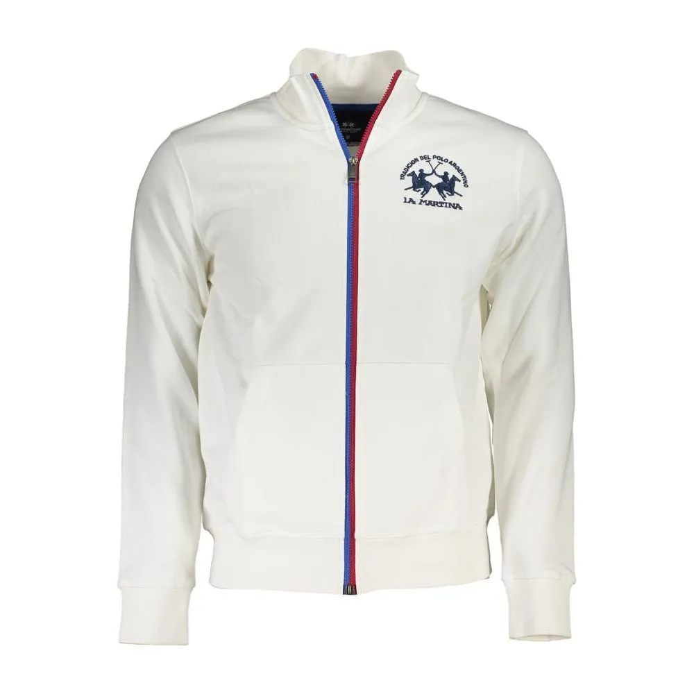 La Martina Elegant White Fleece Sweatshirt with Embroidery