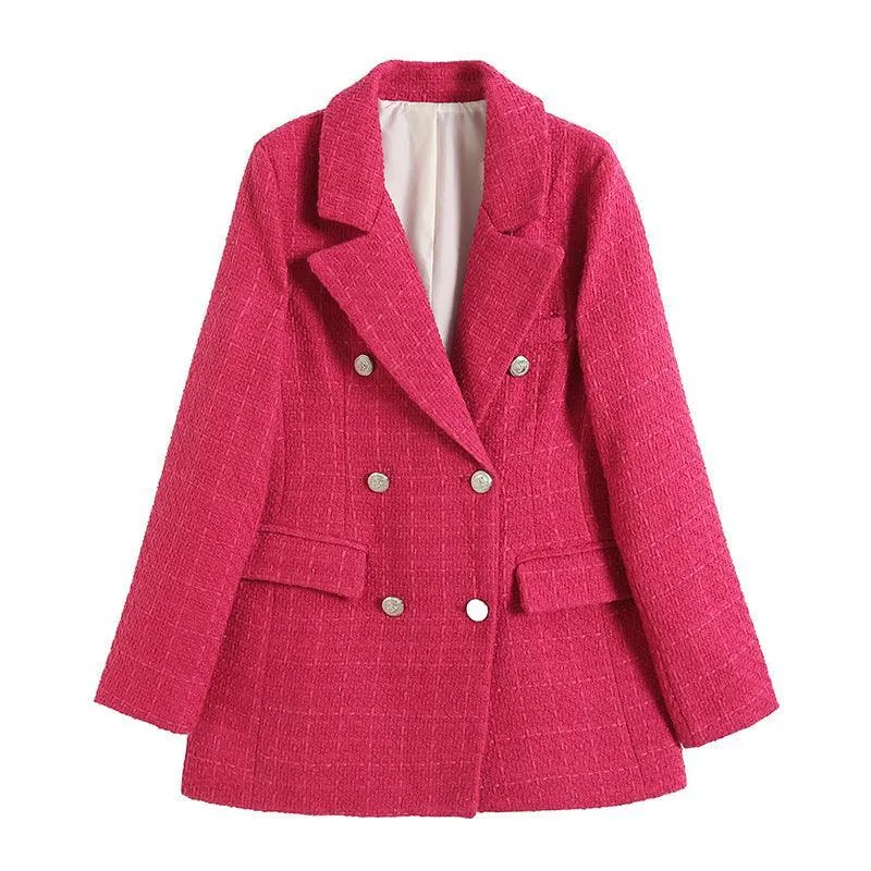 Ladies Tweed Blazers Turndown Collar Suit Coat K2