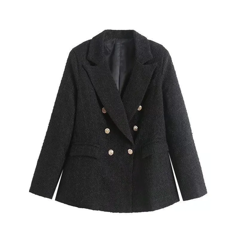 Ladies Tweed Blazers Turndown Collar Suit Coat K2