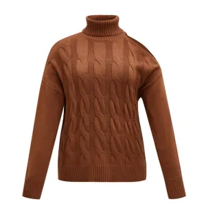 Light Brown Turtleneck Loose Knit Women's Sweater