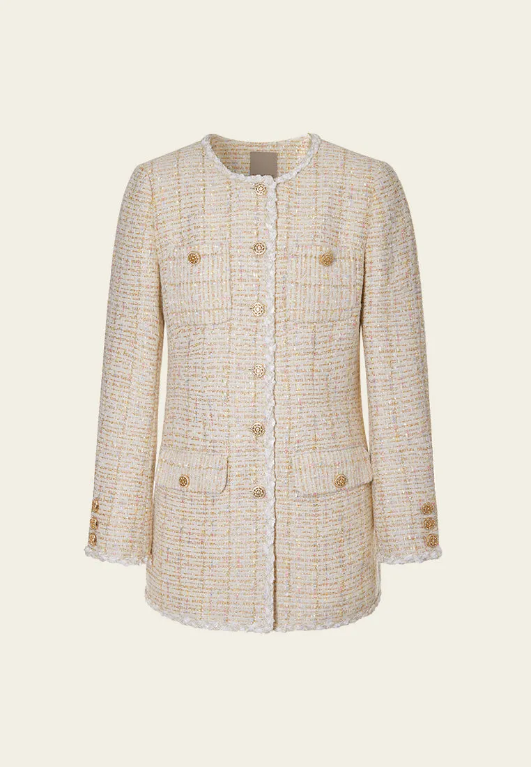 Lurex Checked Embellished-trim Coat