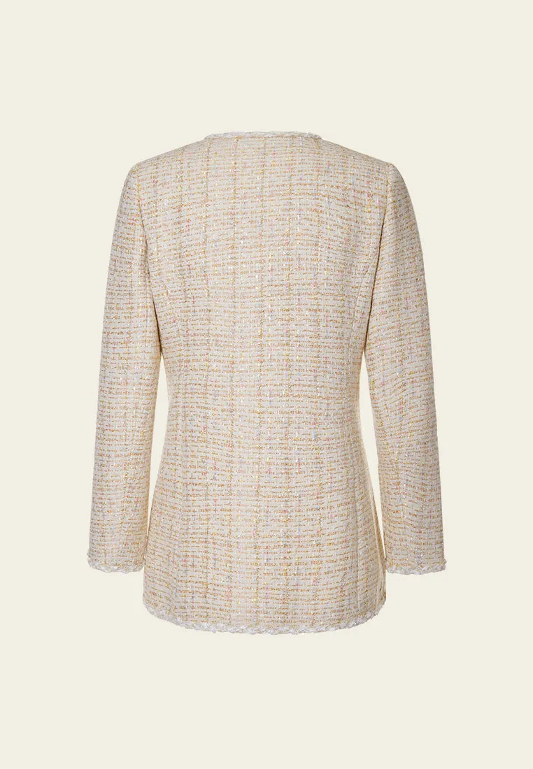 Lurex Checked Embellished-trim Coat