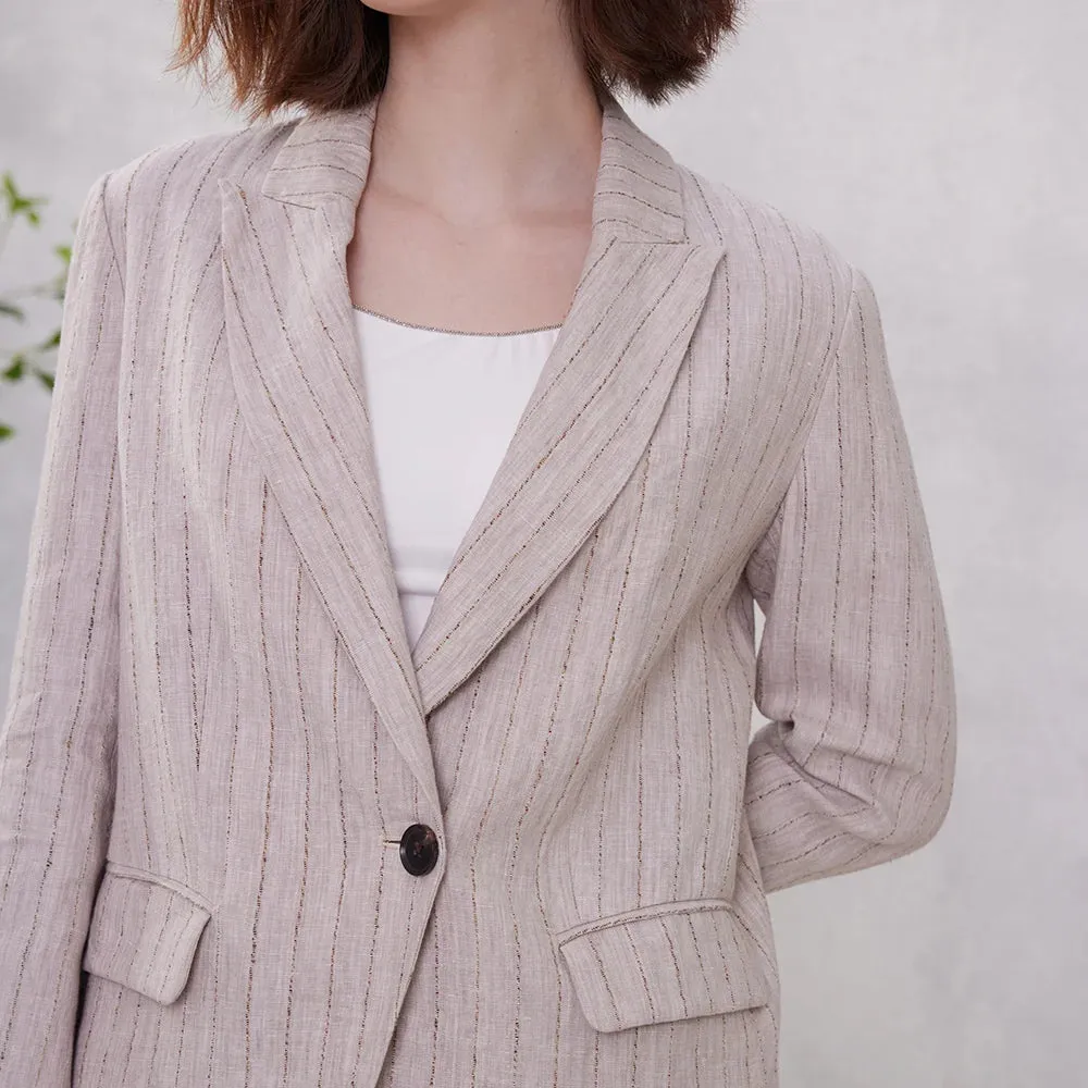 Luxury Formal Stripe Linen Ladies Office Elegant Chic Blazer