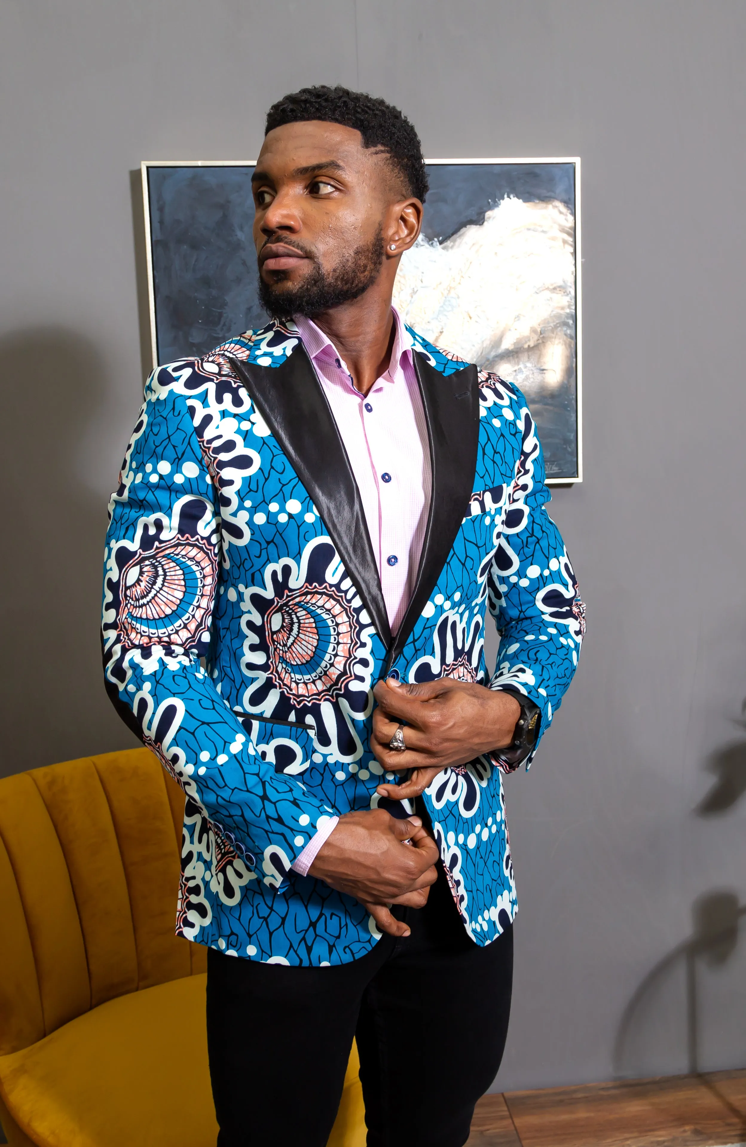 Men African Fashion - Tailored Fit Shawl Collar African Print Blazer for Men - GERALD