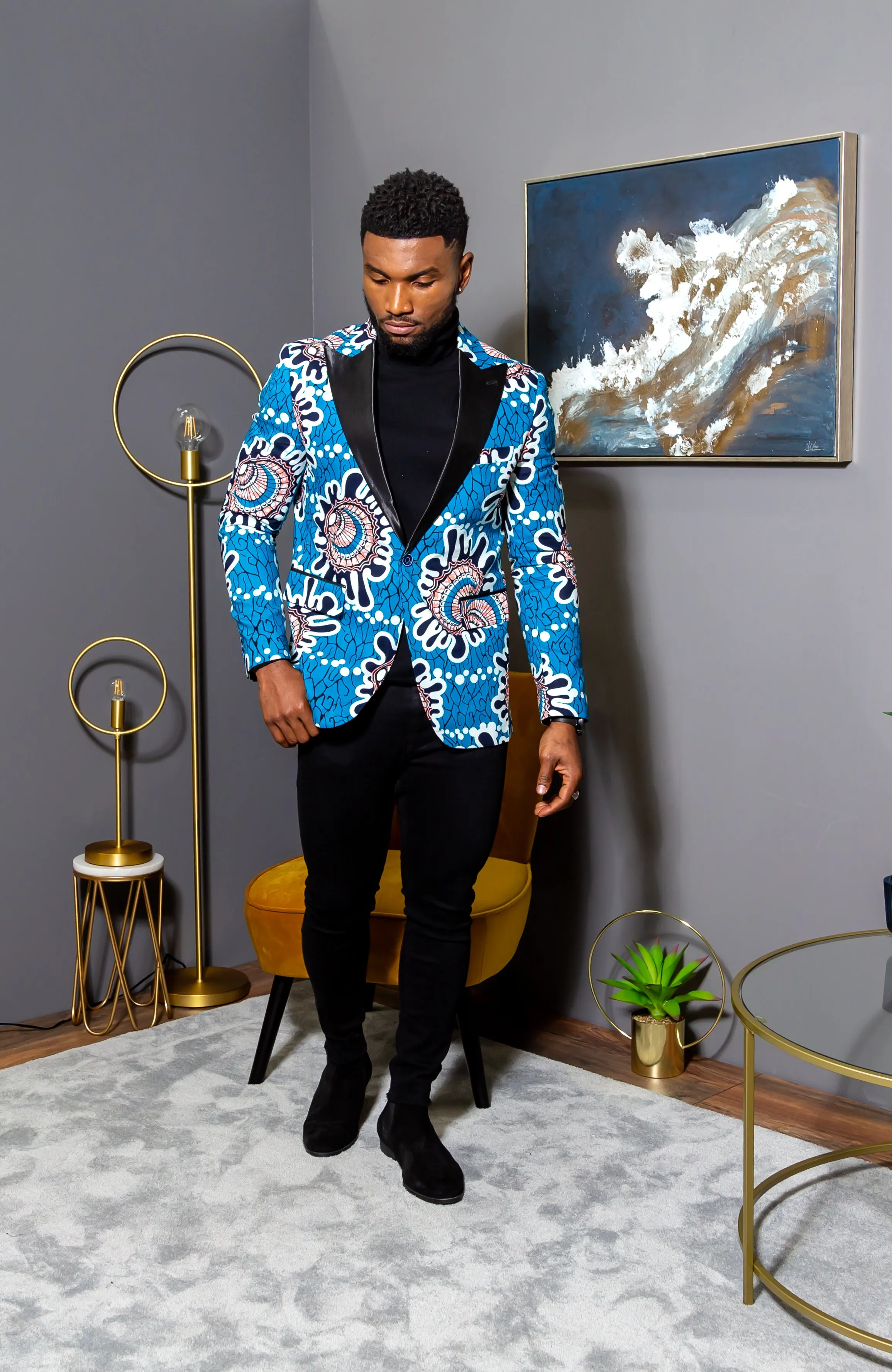 Men African Fashion - Tailored Fit Shawl Collar African Print Blazer for Men - GERALD