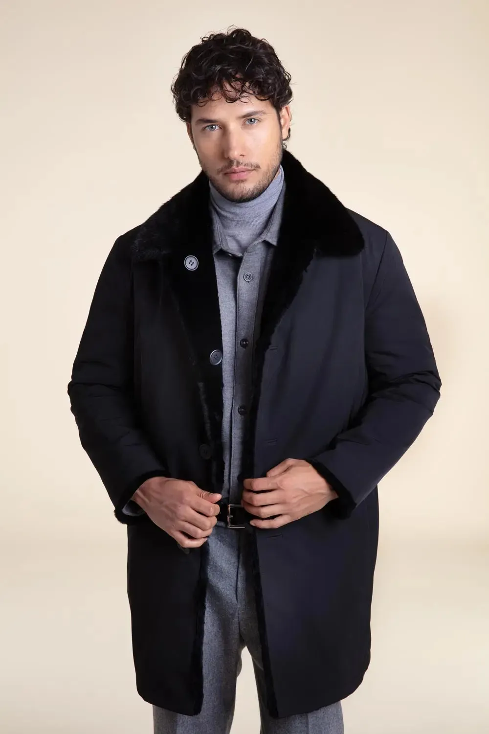 Mens black coat with fur